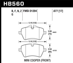 MINI Cooper S Brake Pads - Front - Hawk Performance - HP+ Compound - `05-`06 MINI Cooper S Brake Pads - Front - Hawk Performance - HP+ Compound - `05-`06